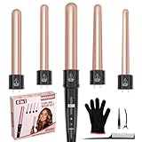Ferro Arricciacapelli 5 in 1, Ondulatore Modellatore con Display LCD e Temperatura Regolabile 80°C - 230°C, Piastra Onde per Capelli con 9-32 mm Ferri di Diverso, Guanto, 2 Clip, Adatto a Tutte