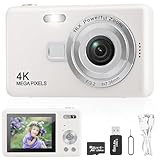 Macchina Fotografica Digitale con Scheda 64GB, 1080P 40MP Fotocamera Digitale Compatta con Zoom 8X Flash, Fotocamere Digitali Per Bambini Adolescenti Adulto Principianti (Bianco)
