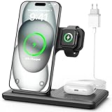 Caricatore Wireless Caricabatterie Magnetico - 3 in 1 Ricarica Base Senza Fili Stazione 15W Replacement for iPhone 16 15 14 13 12 11 Pro Max Plus, Watch Ultra 10 9, Earbuds con 20W Presa e 1M Tiuruku