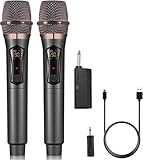 ALPOWL WXM Microfono Wireless, Microfono Karaoke con 192KHZ/24Bit, Professionale UHF Cordless Dynamic Mic System, Sistema PA Ricevitore Ricaricabile per Amplificatore Vocale(Nero)
