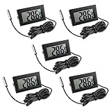 Gvolatee 5 Pezzi Termometro Digitale, Sonda Termometri per Frigo Acqua, Mini LCD Termometro Digitale Monitor di Temperatura con Sonda Esterna Impermeabile per Frigorifero Congelatore Acquario
