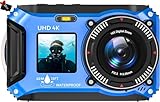 Yixinxin 4K 64MP 33FT UHD fotocamera subacquea per snorkeling con scheda da 32 GB Dual Screen Compatta impermeabile antipolvere galleggiante fotocamera digitale autofocus impermeabile 1500 mAh
