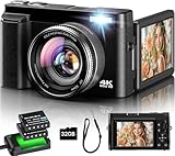 Fotocamera Digitale 4K, 48MP Autofocus Macchina Fotografica con Zoom 16X, Vlog Fotocamera Compatta HD con Stazione di Ricarica, 2 Batterie da 800 mAh, Scheda da 32 GB per Principianti, Bambini