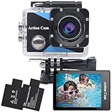 Nvgfelis Action Cam FHD, Fotocamera Subacquea impermeabile 98FT/30M, Sports Cam con 2 Batterie Ricaricabili e Kit Accessori