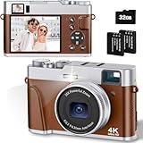 CAMKORY Macchina Fotografica Digitale 4K 48MP Autofocus Mirino Ottico Fotocamera Digitale Compatta Zoom 16x Facile da Usare Flash 2 Batteria Ricaricabile per Principiante