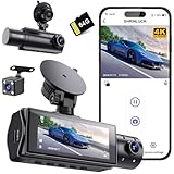 SHRINLUCK X5 4K WiFi 3-Canali Dash Cam Auto, 2160P+1080P+1080P FHD Tripla Dashcam Auto, Telecamera Auto 360° su tutti i lati, Scheda SD 64G Gratuita,G-Sensor,WDR,Visione Notturna,Monitor di Parcheggio