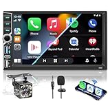 Autoradio 2 DIN BT Car Radio Car Play con Wireless Carplay e Android Auto, Doppio DIN 7 pollici HD Touch Screen, Radio FM RDS/Tipo C/Ricarica rapida/Microfono/Telecamera posteriore