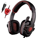 Sades SA901 Gaming Headset 7.1 Surround Sound USB PRO Gaming Gioco Cuffie Mic a Distanza per PC Laptop Deep Bass, Controllo del Volume(Rosso)