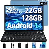 2025 Newest Tablet 10 Pollici Android 14 OS 22GB RAM+128GB ROM(TF 1TB), Octa Core 2.0Ghz /5G+2.4G WiFi/GMS/8000mAh/Bluetooth 5.0/Widevine L1/8MP+5MP/GPS/Tablet 2 in 1 con Tastiera e Mouse - Blu