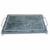 Griglia Piastra bistecchiera Barbecue in Pietra ollare per cuocere arrostire cibi Alimenti con Stand in Acciaio -Piastra ollare Grande 25x40 cm