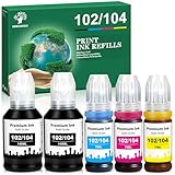GREENSKY 102 104 Inchiostro a Coloranti - Flaconi compatibili con Epson 102 e 104 Multipack per Epson EcoTank ET-2850, ET-2851, ET-2710, ET-2720, ET-2830, ET-2870, ET-3850, ET-4800, ET-4850 (5 Pack)