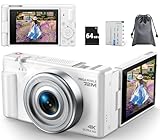 Fotocamera Digitale 4K, 72MP Autofocus Macchina Fotografica Digitale per Vlog con scheda di da 64G Zoom Digital 18X, Fotocamera Compatta con schermo ribaltabile da 2,8'' a 270° per Principianti