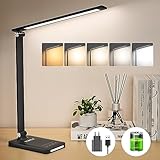 TOPPLEE Lampada da Tavolo, o da Scrivania con 2000mAh Batteria, Senza Fili, 5 Modalità di Luce x 10 Livelli di Luminosità, USB Lampada a Led, Timer 30/60min