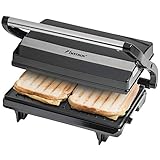 Bestron Piastra Tostapane, Griglia per panini con vassoio di raccolta, macchina per panini con impugnatura cool-touch e rivestimento antiaderente, 700 watt, Colore: Nero