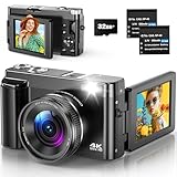Fotocamera Digitale 4K Macchina Fotografica Digitale 48MP con Autofocus, Schermo Ribaltabile a 180° Da 3', Zoom Digitale 16X, Scheda di 32GB e 2 Batterie per Principianti e Ragazzi