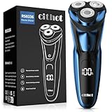 CITHOT Rasoio Elettrico Barba Con 3D Testine Rotanti IPX7 Impermeabile Uomo Con Display LCD Rasatura a Secco o con Schiuma Precisione Senza Fili (Blu)