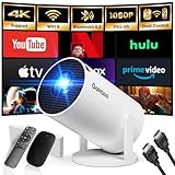 [App integrata] Mini Proiettore 1080P 2025 Upgraded Proiettore Portatile Dual Control con Mouse Android TV Auto Keystone WiFi 6 BT5.2 Ruotabile 180° HDMI/TV Stick/USB/PS5/Laptop, con Cavo HDMI & Mouse