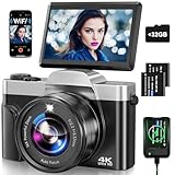 Macchina Fotografica Digitale con WiFi, 4K 64MP Autofocus Fotocamera Compatta, Digitale Camera con 16X Zoom 3' Flip 180° Videocamera con Scheda di Memoria Da 32GB per Principianti e Adolescenti