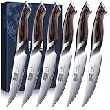 HOSHANHO Coltelli da Bistecca Set di 6, Coltelli da Bistecca Seghettati Ultra Affilata da 11.5 cm, Coltello in Acciaio Inossidabile con Impugnatura Ergonomico