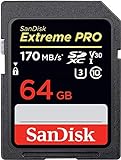 SanDisk Extreme PRO, Scheda di memoria da 64 GB SDXC fino a 170 MB / s, UHS-1, Classe 10, U3, V30