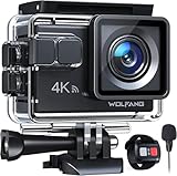 WOLFANG Action Cam GA100 4K 30FPS, 20MP WiFi PC Camera, Fotocamera per Casco, Subacquea 40M Impermeabile Videocamera, EIS, Telecomando2.4G, Mic Esterno,2x1050mAh Batterie e Accessori di Montaggio