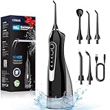 COSLUS Idropulsore Dentale Portatile Senza Fili, 300 ML Irrigatore Idropulsore Ricaricabile Foppio Flusso Impermeabile IPX7 Water Orale Flosser Pulizia Denti Ideale per Viaggi a Casa Nero