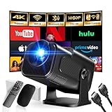 [App integrata] Proiettore 1920 * 1080P 4K Mini Proiettore Portatile 2025 Upgraded Dual Control con Mouse Android TV WiFi 6 BT5.2 180° Rotation HDMI/TV Stick/USB/PS5, con Cavo HDMI e Mouse, Nero
