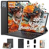 SUAAT Newest Tablet Android 14 10 Pollici 20GB RAM+128GB ROM(1TB TF),Octa-Core, WIFI 6,1.8Ghz,BT5.0, GMS, 8MP + 5MP, Type-C, OTG, Cast, Tablet PC con Custodia, Tastiera e Mouse, Nero Intenso