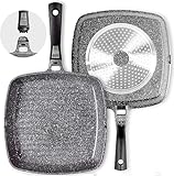 Coninx Padella Grill Antiaderente per Induzione 28 cm | Bistecchiera al 100% senza PFOA | Griddle Pan con Rivestimento ILAG Granistone | in alluminio con Manico Rimovibile | Induzione, Gas e Forno
