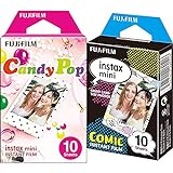 Fujifilm Instax Mini Film Pellicola Istantanea Per Fotocamere Candy Pop, Formato 46X62 Mm, Confezione Da 10 Foto & Mini Film Pellicola Istantanea Per Fotocamere Comic, Formato 46X62 Mm